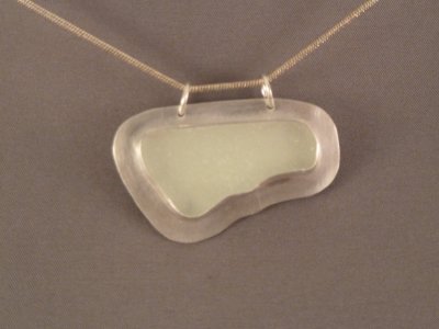 Another beach glass pendant.  All of these pieces of glass were found on Crescent Beach, and are set as they were found.  No alterations!