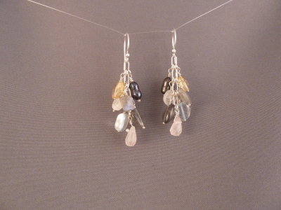 Multiple bead earrings - all semi-precious.  Includes pearls, moonstone, topaz, labradorite, rose quartz, and more.