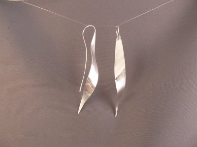 Leaf earrings. Hand cut and hammered sterling silver