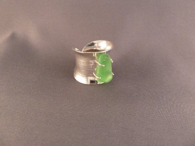 Textured sterling silver ring with beach glass 'stone'