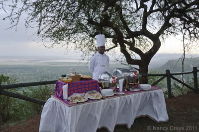 Cocktail Party for the Flying Longhorns with Lake Manyara in Background