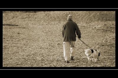 One man and his dog, West Bay, Dorset