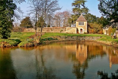 Pond and wall, Great Chalfield Manor