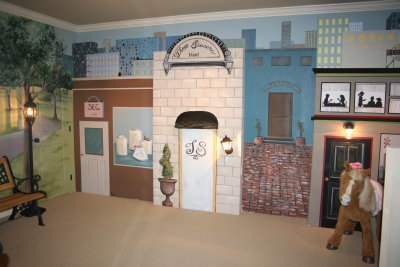 painted 'town' on playroom walls. 