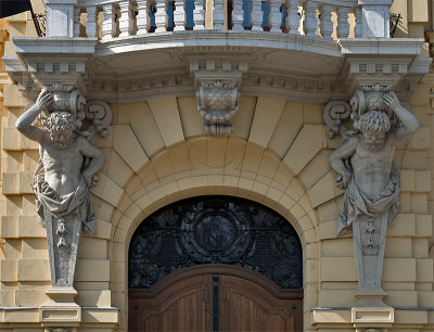 Szeged City Hall front door guardians