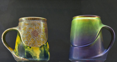 Beer steins, jewel (1905); monocrome glaze (1901)