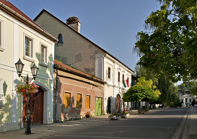 Quiet street with storks nest