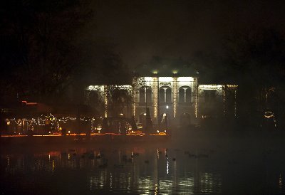 Steam rising on Vrosliget park lake