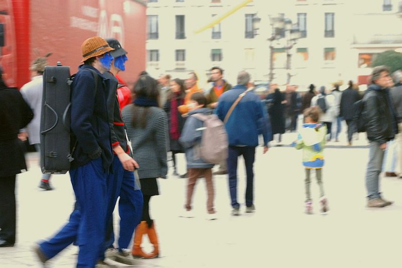 Blue faces.