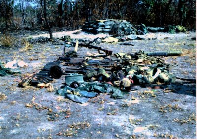 Battle debris the morning after a ground attack