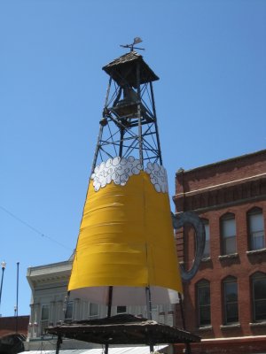 Placerville's bell tower decked out as a beer mug
