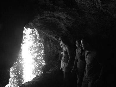 happy kids in cave