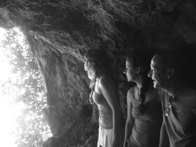 happy kids in cave