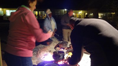 Dinner was prepared outside the dining area. It was cold and very windy.