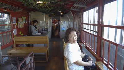 inside the Norokko train from Asahikawa to Lavender Farm Station