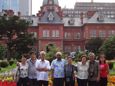 Our tour group, posing in front of the old gov't building in Sapporo