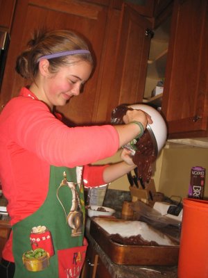 making the triple chocolate brownies