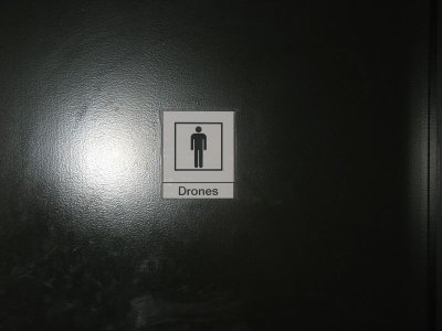 men's room at the honey plant