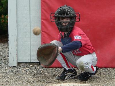 Teddy catching bull pen warmup