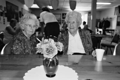 Clarr Rowton and Kay Tracy Enjoy Historic Roses.