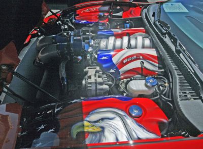  Wild Newer Vette With Patriot  Paint Job Under The Hood.