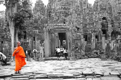 Monk infront of Angkor Wat, CAMBODIA
