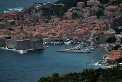 Dubrovnik walls and harbour from above
