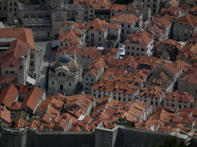 Belltower and St Blaise Church Dubrovnik from Srd Hill