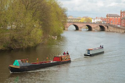 Narrow boats on the Severn at Worcester