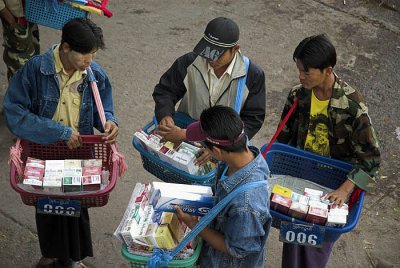 Cigarette vendors in the Burmese border town of Tachileik