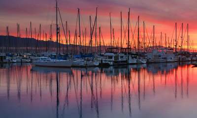 Santa Barbara Harbor - Red Sky Sunrise
