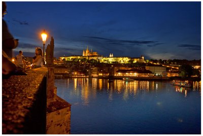 Nighttime at the Charles bridge in Prague