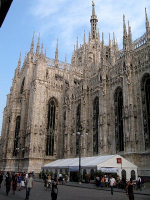 The Duomo church.  Each of the spires has a 2 to 3 meter tall figure.