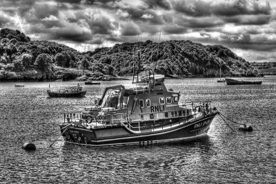 RNLI Lifeboat at Brixham in Black and White