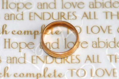 Gold Wedding Ring on Text