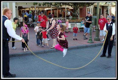 Noelle jumping rope on Main Street USA