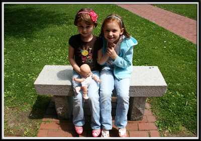 We took the girls to the park bench at the oval in Milford, NH where Brett proposed to me