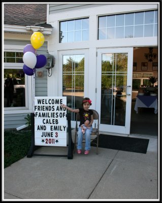 Kylie and Noelle decided it was their job to greet every single person entering the doors at Caleb and Emily's rehearsal dinner