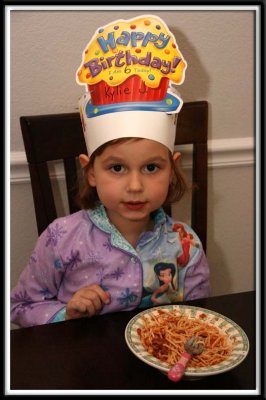 Kylie's birthday dinner- SPAGHETTI (proving once again, she is part Cloutier)