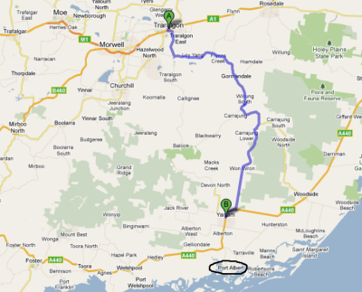 Traralgon to Port Albert: C482 to Yarram, then south