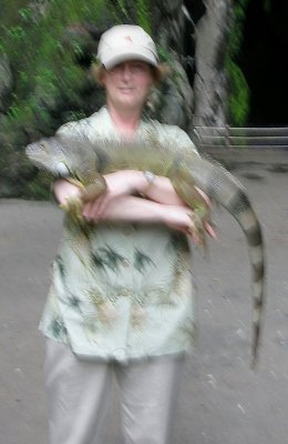 Posing with iguana