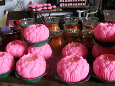 Lotus candles for sale at cave temple
