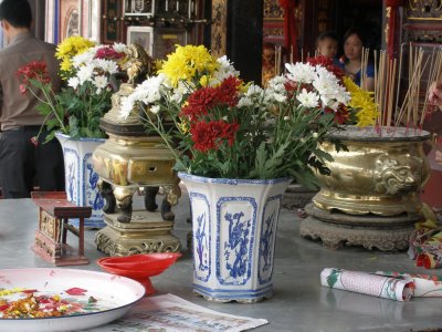 Offerings table at Chinese temple