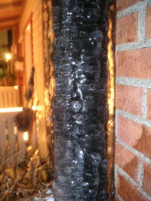 Ice on our drainpipe