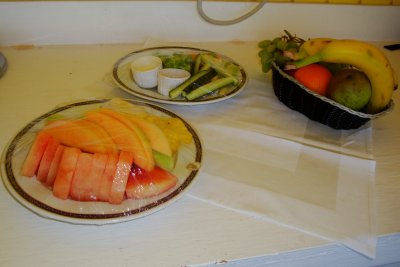 A fruit platter, veggie & dip platter & a fruit bowl too!