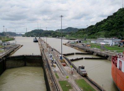 Looking back while in the Pedro Miguel locks