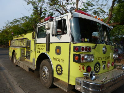 Our ride - a fire truck donated by the city of Stow, Ohio