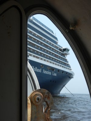 Looking at the ship through the tender