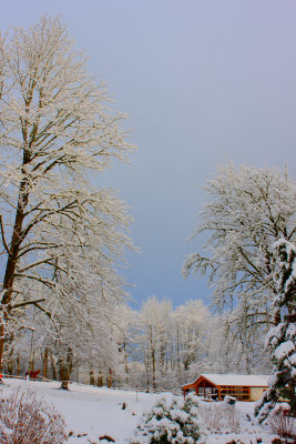 A little sun snow and dark clouds