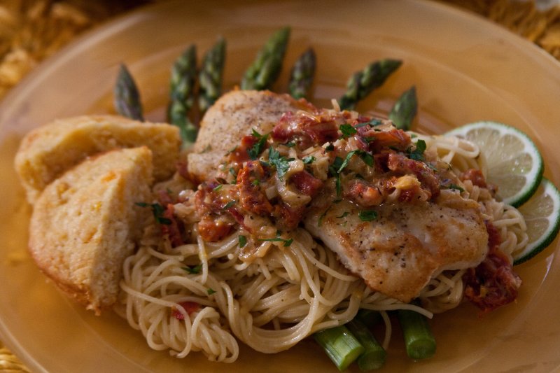 Cod Fillet with Angel Hair Pasta with Citrus Cream Sauce